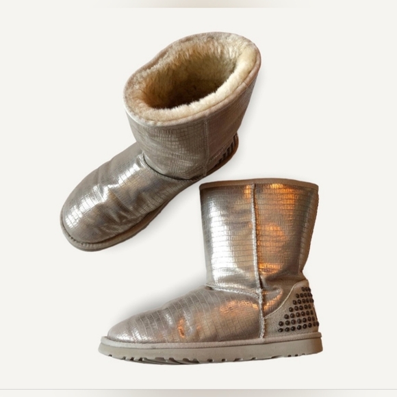 10 [UGG] Metallic Studded Fur Lined Croc Boots -Worn but lots of life - Picture 2 of 15